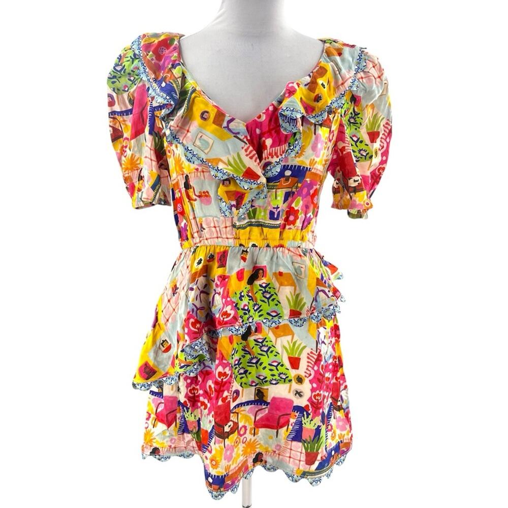 Celia B Martina ruffle scalloped‎ mini dress sz M